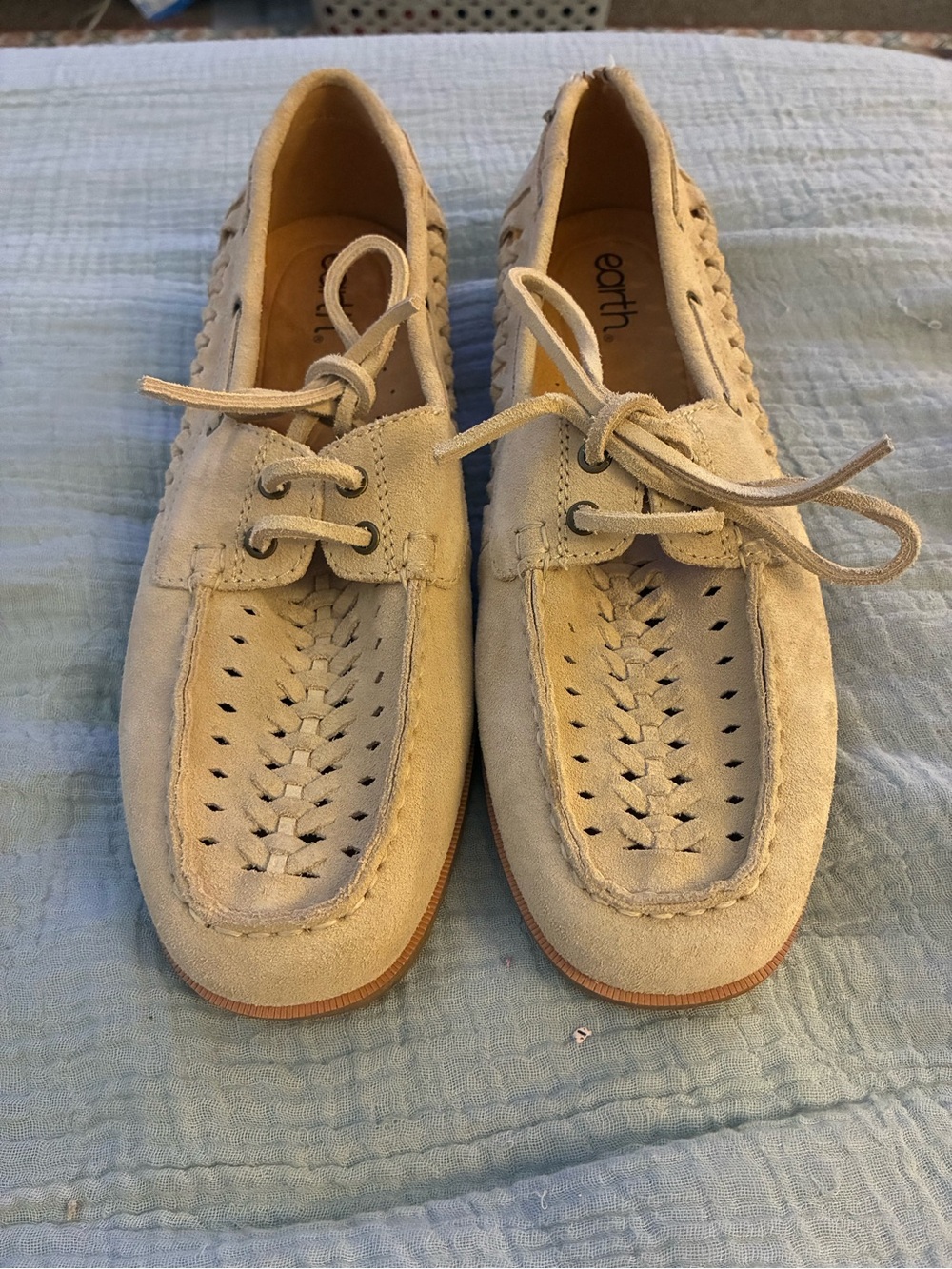 Earth Beige Suede Woven boat shoe